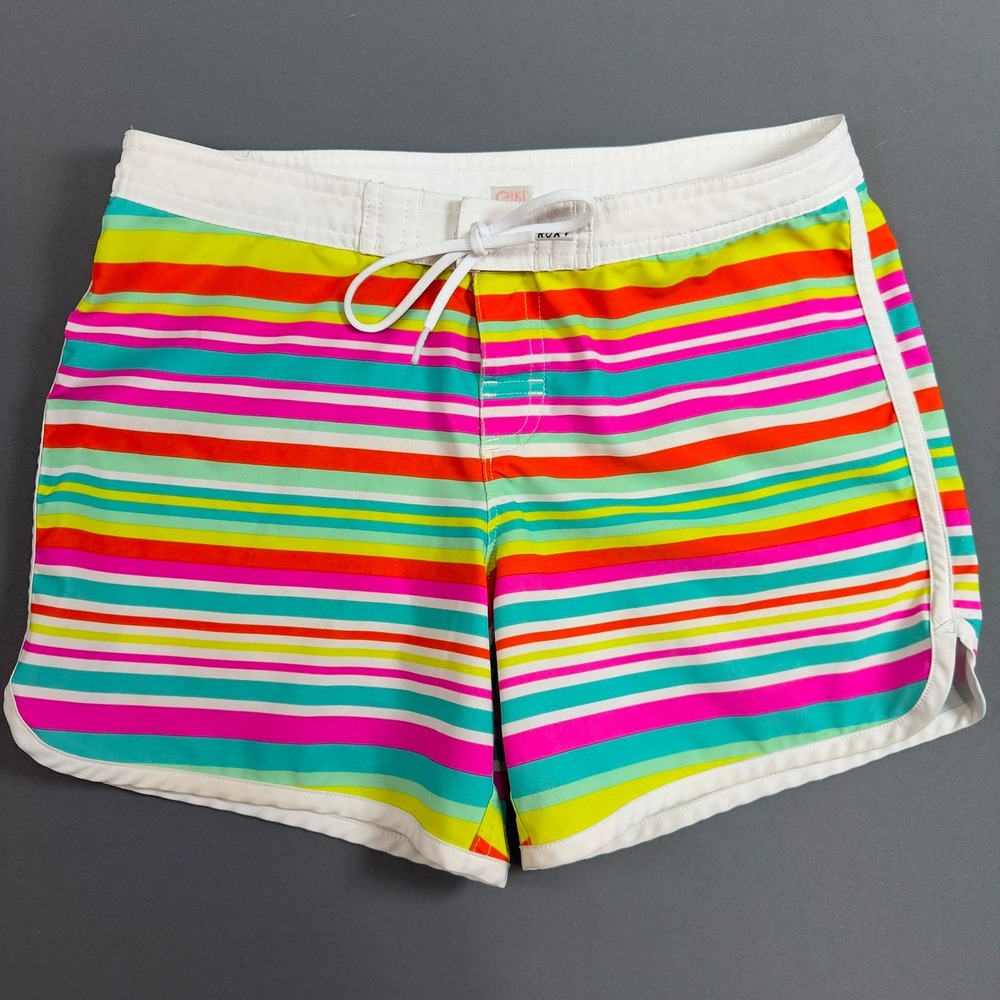 ROXY Womens Board Shorts Striped Multicolor Swim Trunks Surf Beach Size Small